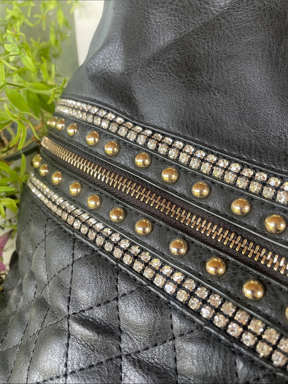Black Quilted Shoulder Bag with Tassel and Chain Strap - Picture 6 of 9